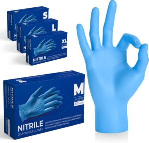 🎯 Whirlpool Gadgets – Disposable Gloves, Blue Nitrile Gloves, Box of 100, Disposable Gloves, Powder-Free and Latex-Free, Nitrile Gloves, Disposable for Kitchen and Cleaning