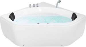 ⭐ Luxus Whirlpools – Beliani SPA Eckbadewanne Badewanne Whirlpool Massagedüsen 2 Personen LED weiß Meves
