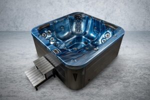 ⭐ Luxus Whirlpools – Amerikanischer Outdoor-Whirlpool Torina Ocean Blue 215 x 215 cm – 5 Personen – 53 Massagedüsen – Gecko-Steuerung – LED-Farblicht – UV-Desinfektion – Vollisolierung – inklusive Thermoabdeckung & Klapphilfe