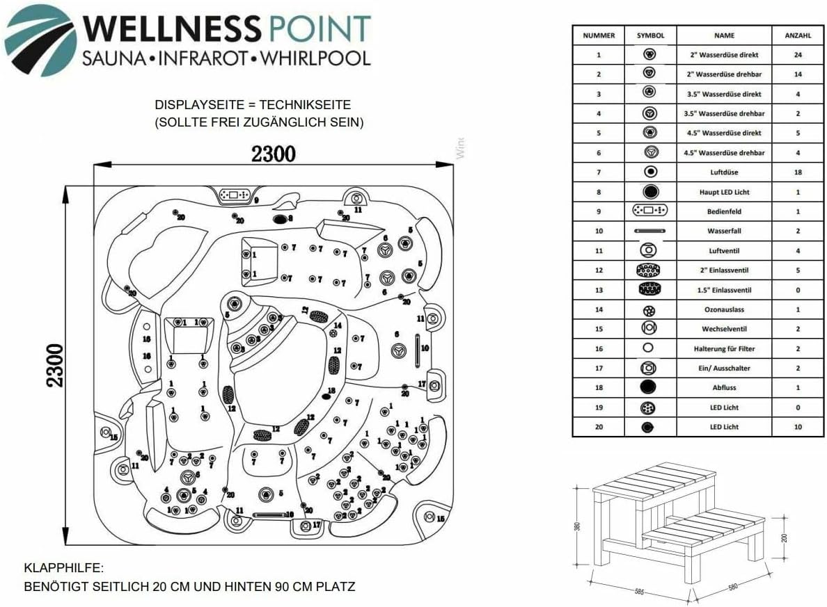 ⭐ Luxus Whirlpools – Amerikanischer Outdoor-Whirlpool von PureHaven, 230 x 230 cm, für 6 Personen, mit 71 Massagedüsen, Heizung, LEDs, Thermoabdeckung, Farbe Sterlingsilber/Grau – Bild 9