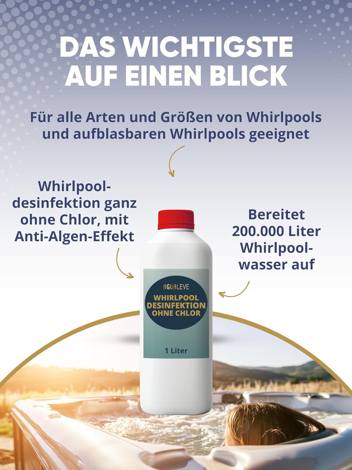 🧼 Zubehör & Pflege – AGUALEVE® Whirlpool Disinfectant without Chlorine 1 Litre Chlorine-Free Water Disinfection with Anti-Algae and Crystal Clear Effect Specially Developed for Hot Tubs Brand Quality Made in Germany – Bild 2