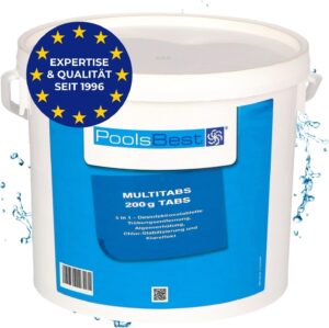 🧼 Zubehör & Pflege – PoolsBest 5 kg Chlorine Multitabs 5 in 1 I 200 g Chlorine Tablets for Pool I Slow Dissolving Chlorine Tablets for Pool Care I Long-Term Tabs as Pool Cleaning Agent for Disinfection I Pool Accessories