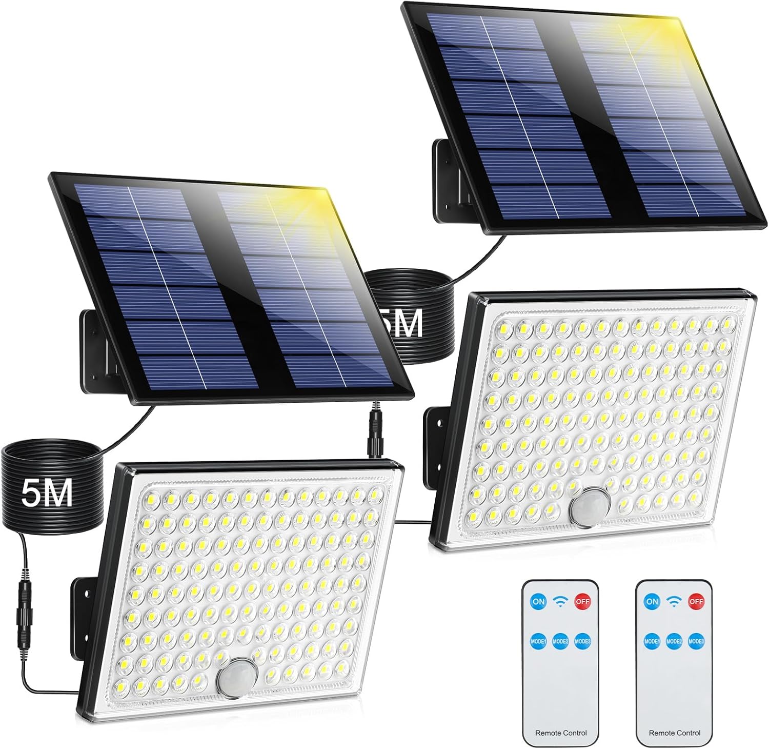 👨👩👧👦 Whirlpools für Familien & Gruppen – Realky Solarleuchten für den Außenbereich mit Fernbedienung, Außenlampe mit Bewegungsmelder, IP65 wasserdichte Solarleuchte mit 5 m Kabel für Garage, Garten, Hof, Stufen, Haustüren, Rasen, 2 Stück, Warmweiß