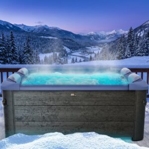 ⭐ Luxus Whirlpools  – BRAST Whirlpool MSpa Oslo Sapphire with Fixed Outer Wall LED Lighting in 20 Colours for 6 People 160 x 160 x 65 cm 120 Massage Jets All Year Round Use Winterproof Indoor & Outdoor Pool