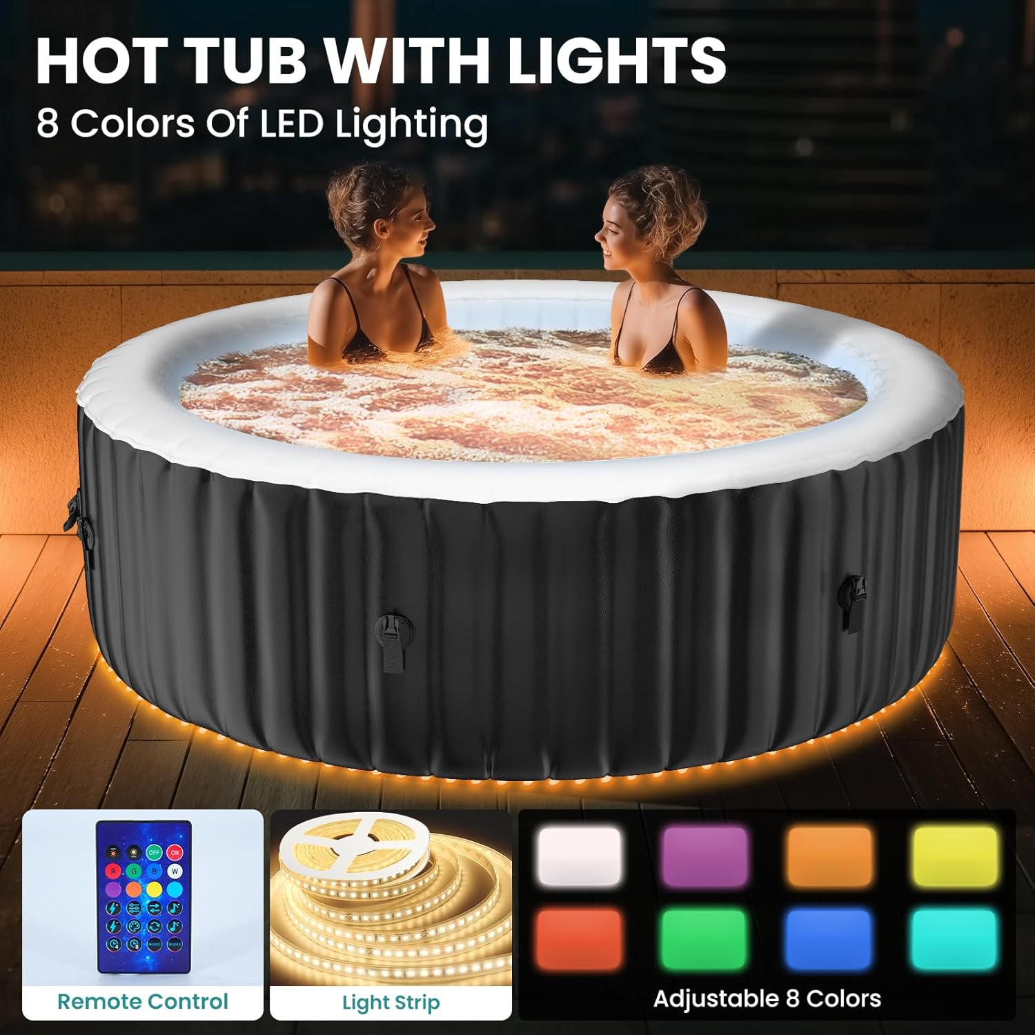⭐ Luxus Whirlpools – Aufblasbarer Whirlpool für 2–4 Personen mit farbwechselnder LED-Beleuchtung | Großer, runder und tragbarer Whirlpool mit 120 Sprudeldüsen | Inklusive Wärmepumpe, Filter und Isolierabdeckung | 180 cm x 180 cm x 63 cm – Bild 3