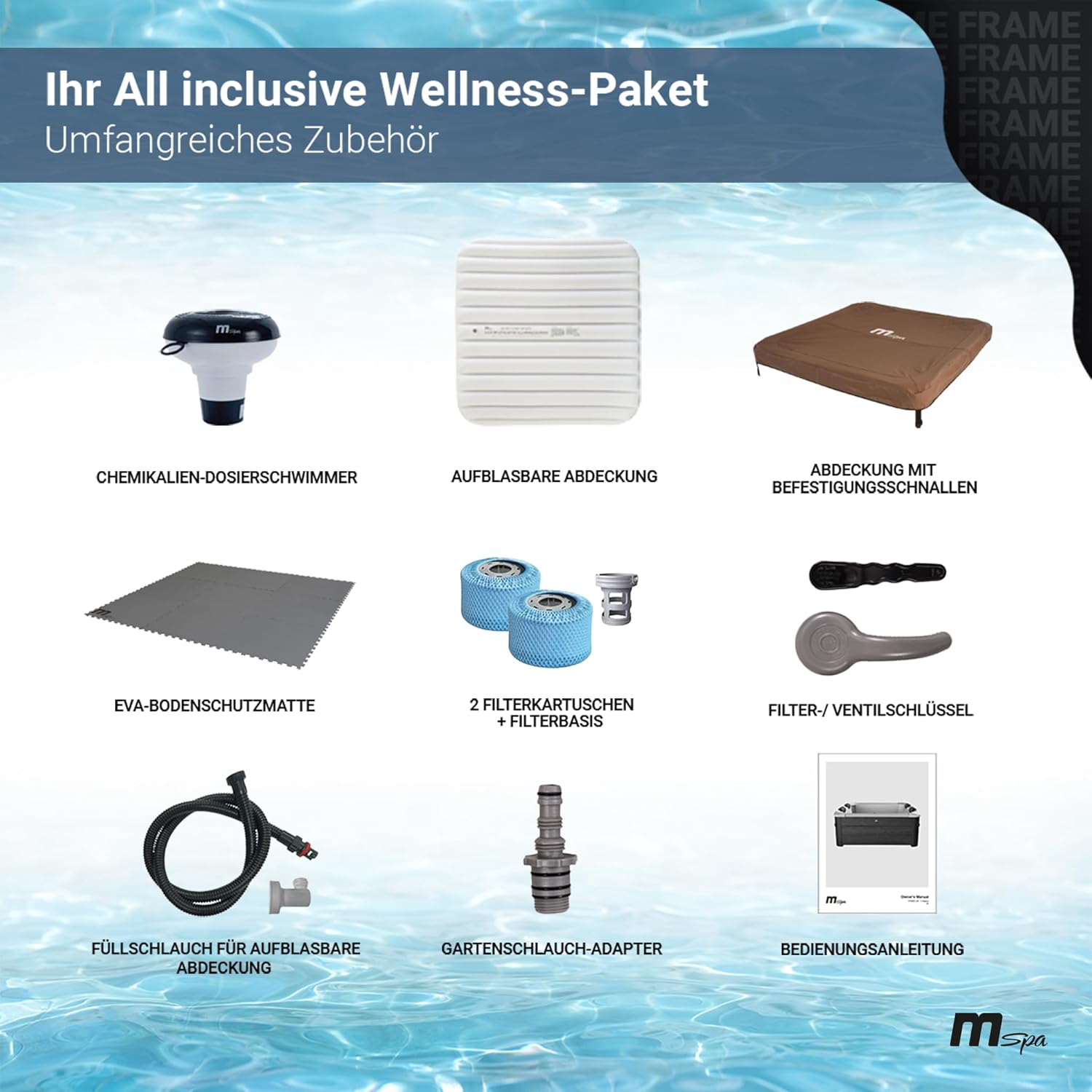 👨👩👧👦 Whirlpools für Familien & Gruppen – Miweba MSpa Außenwhirlpool | Frame Oslo Amber mit fester Außenwand – Pool mit App-Steuerung – Spa für 6 Personen 160 x 160 cm – UVC+ Wasserreinigung – oberirdischer Pool – Whirlpool – Bild 9