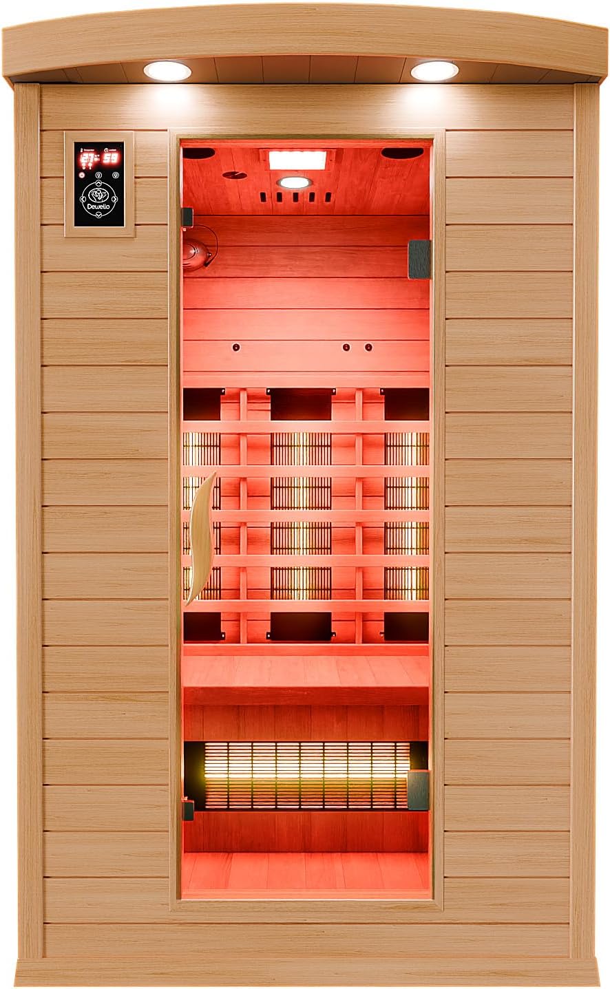 ⭐ Luxus Whirlpools – Dewello Infrarotsauna Hyder 115 cm x 105 cm inkl. Vollspektrumstrahler, Getränkehalter, Handtuchhalter.