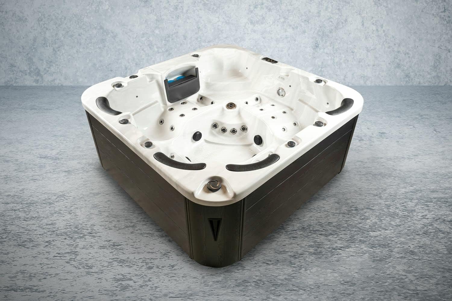 ⭐ Luxus Whirlpools – Amerikanischer Outdoor-Whirlpool von PureHaven, 230 x 230 cm, für 6 Personen, mit 71 Massagedüsen, Heizung, LEDs, Thermoabdeckung, Farbe Sterlingsilber/Grau – Bild 3