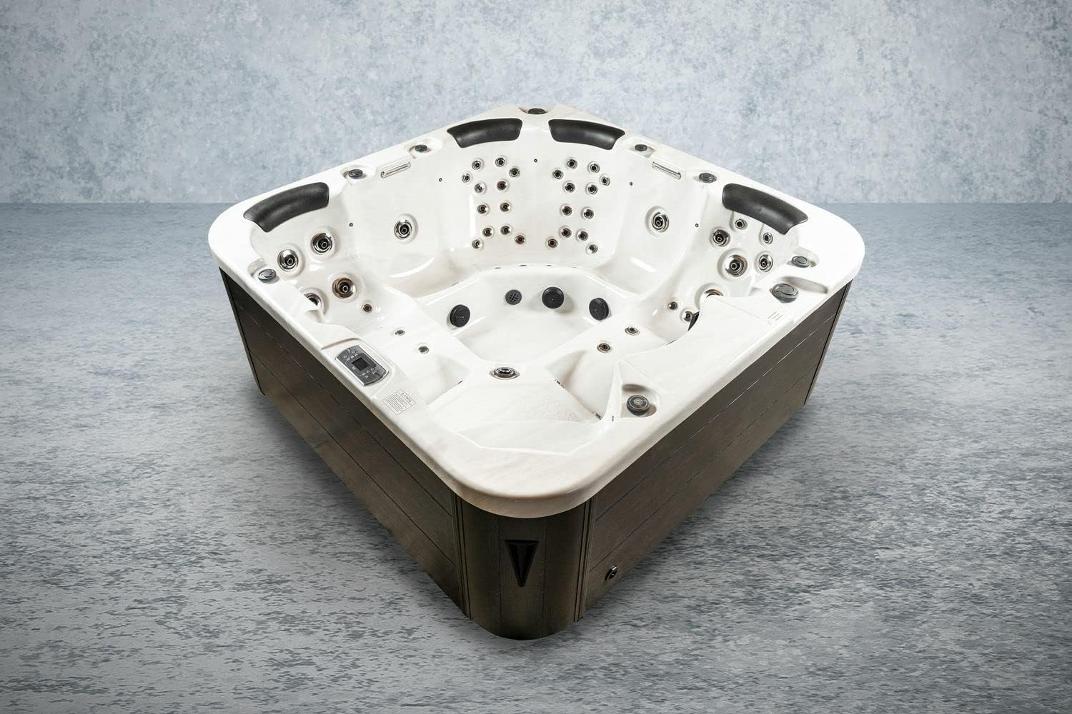 ⭐ Luxus Whirlpools – Amerikanischer Outdoor-Whirlpool von PureHaven, 230 x 230 cm, für 6 Personen, mit 71 Massagedüsen, Heizung, LEDs, Thermoabdeckung, Farbe Sterlingsilber/Grau – Bild 2