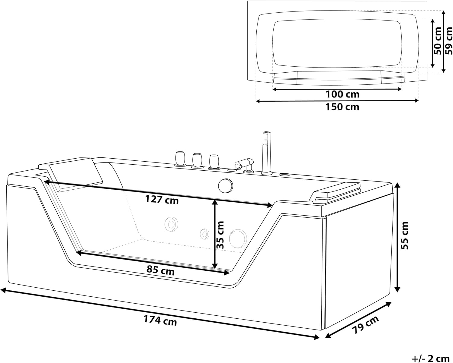 ⭐ Luxus Whirlpools – Balneo-Badewanne Samana mit Massagefunktion Schwarz – Bild 3