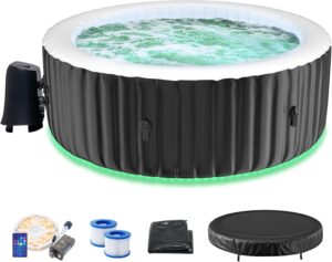 ⭐ Luxus Whirlpools  – Aufblasbarer Whirlpool für 2–4 Personen mit farbwechselnder LED-Beleuchtung | Großer, runder und tragbarer Whirlpool mit 120 Sprudeldüsen | Inklusive Wärmepumpe, Filter und Isolierabdeckung | 180 cm x 180 cm x 63 cm