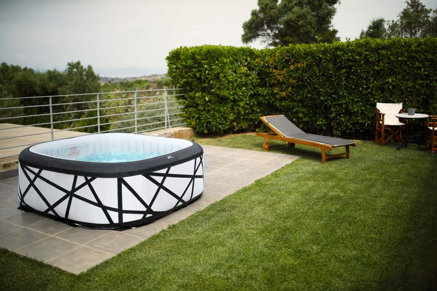 ⭐ Luxus Whirlpools – Aufblasbarer Whirlpool von PureHaven, 185 x 185 x 68 cm, für 6 Personen, selbstreinigend, inklusive Filterkartuschen und Abdeckung, Leergewicht 35 kg