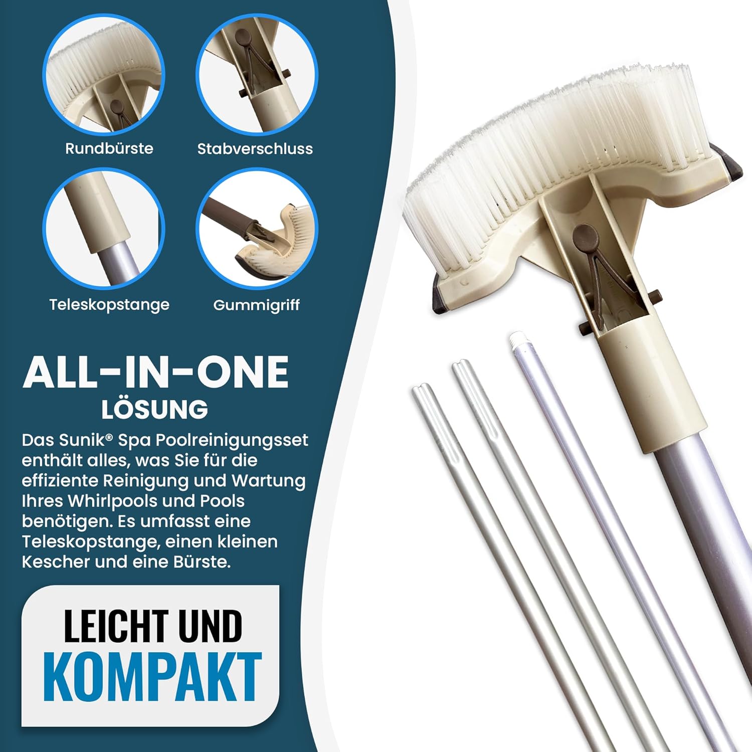 🧼 Zubehör & Pflege – Sunik Spa Pool Cleaning Set - Whirlpool Cleaner Set 3 Pieces - Whirlpool Accessories Maintenance Set with Telescopic Rod, Landing Net Small & Brush - Whirlpool Cleaning Set for Pools & Spa – Bild 2