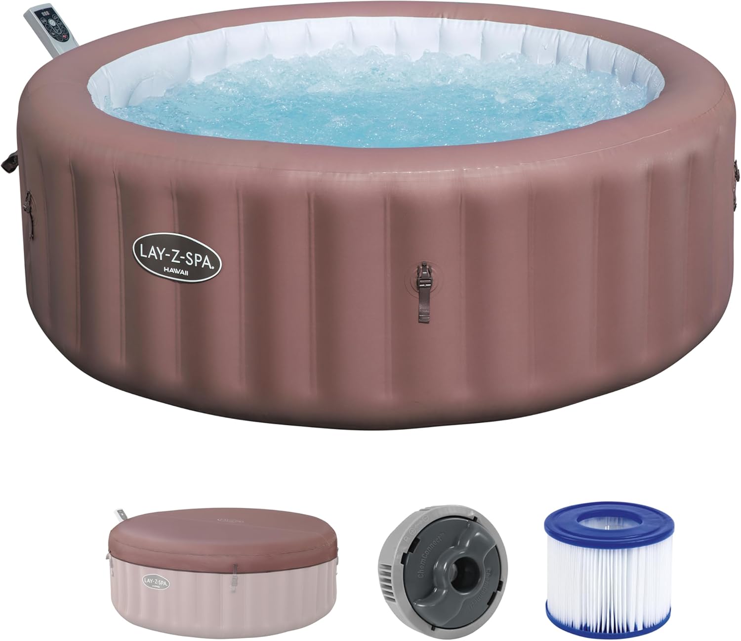 🧊 Whirlpools für Balkon & Terrasse – Bestway® Lay-Z-SPA® Hawaii AirJet™ Energiespar-Whirlpool mit App-Steuerung + integrierter UltraFit™ Pumpeneinheit für 6 Personen, Ø 196 x 71 cm, Terrakotta