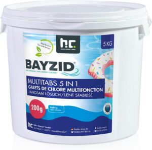 🧼 Zubehör & Pflege – Bayzid Chlorine Multitabs 5-in-1, 200 g Chlorine Tablets for Pool - 5 kg - 5-Phase Care & Cleaning - Made in Europe - For Crystal Clear Pool Water