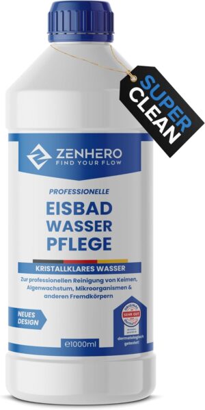 🧼 Zubehör & Pflege – Zenhero® Eisbad Water Care MD Water Clean 1000 ml - Skin-friendly & Effective - Nature-Identical Active Ingredient - Dermatest Very Good Excellent - For Ice Bath, Ice Barrel, Ice Pool - Made in