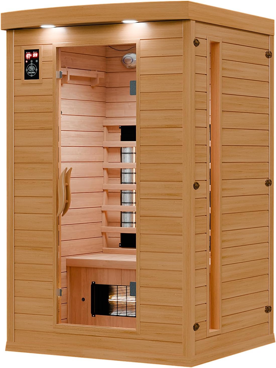 ⭐ Luxus Whirlpools – Dewello Infrarotsauna Hyder 115 cm x 105 cm inkl. Vollspektrumstrahler, Getränkehalter, Handtuchhalter. – Bild 4