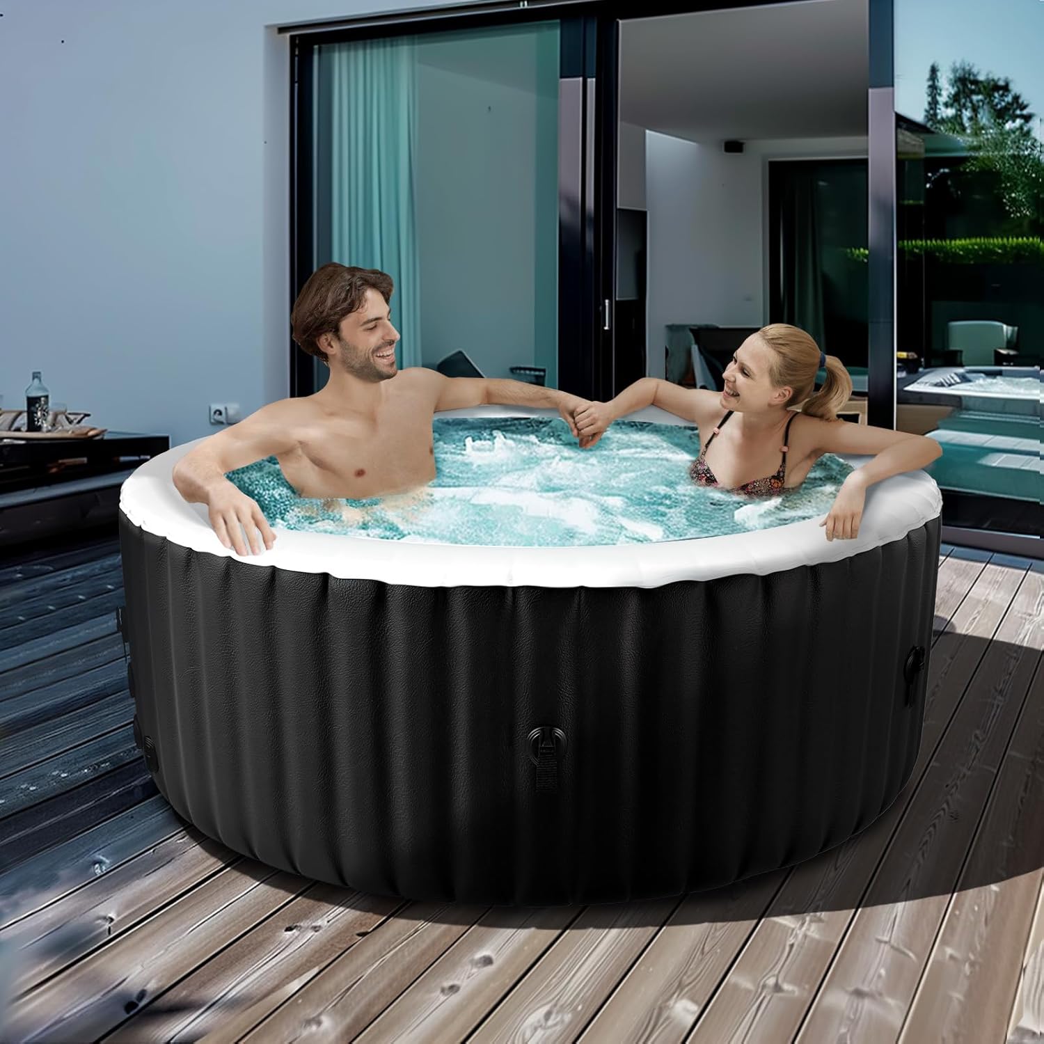 ⭐ Luxus Whirlpools – Aufblasbarer Whirlpool für 2–4 Personen mit farbwechselnder LED-Beleuchtung | Großer, runder und tragbarer Whirlpool mit 120 Sprudeldüsen | Inklusive Wärmepumpe, Filter und Isolierabdeckung | 180 cm x 180 cm x 63 cm – Bild 2