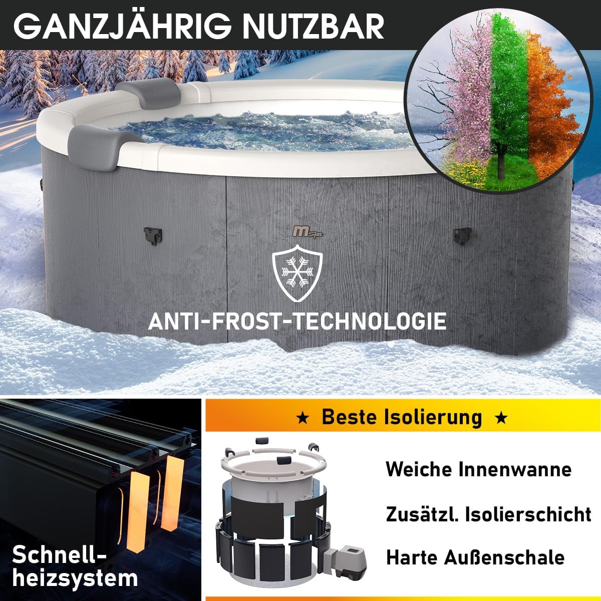 ⭐ Luxus Whirlpools – BRAST Whirlpool MSpa Denver with Fixed Outer Wall, Diameter 182 x 70 cm, LED Lighting with 20 Adjustable Colours for 6 People, 130 Massage Jets, Year-Round Use Winterproof, Indoor and Outdoor Pool – Bild 8