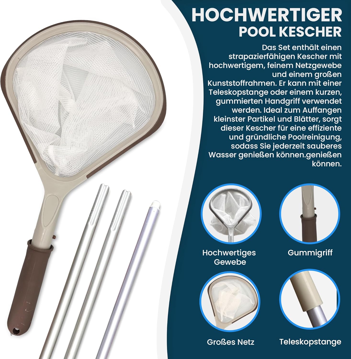 🧼 Zubehör & Pflege – Sunik Spa Pool Cleaning Set - Whirlpool Cleaner Set 3 Pieces - Whirlpool Accessories Maintenance Set with Telescopic Rod, Landing Net Small & Brush - Whirlpool Cleaning Set for Pools & Spa – Bild 4