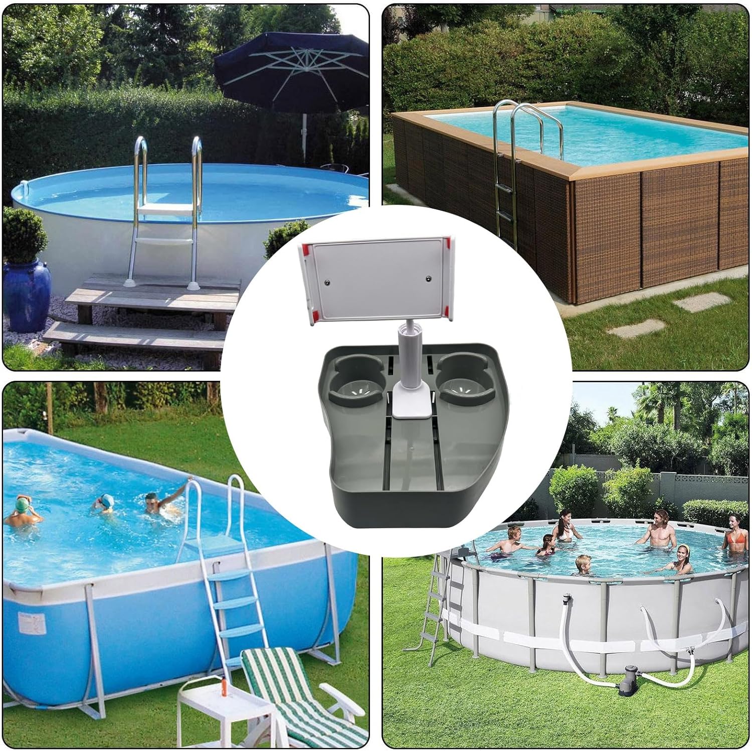 🧊 Whirlpools für Balkon & Terrasse – Handy-Tablett für Pool, robustes Whirlpool-Tablett, rutschfester Getränkehalter für Spa, Pool, Strand, Balkon oder Badezimmer, stabiler Boden, schlankes Design, Auslaufkontrolle, 27 x 27 x 44 cm – Bild 5