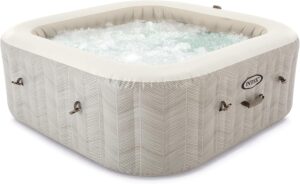 ⭐ Luxus Whirlpools – Intex PureSpa 28472EX – Aufblasbarer Whirlpool Chevron Deluxe, quadratisch, 6 Personen, 170 Düsen, Heizung, PVC, mehrfarbig, 195 x 195 x 71 cm