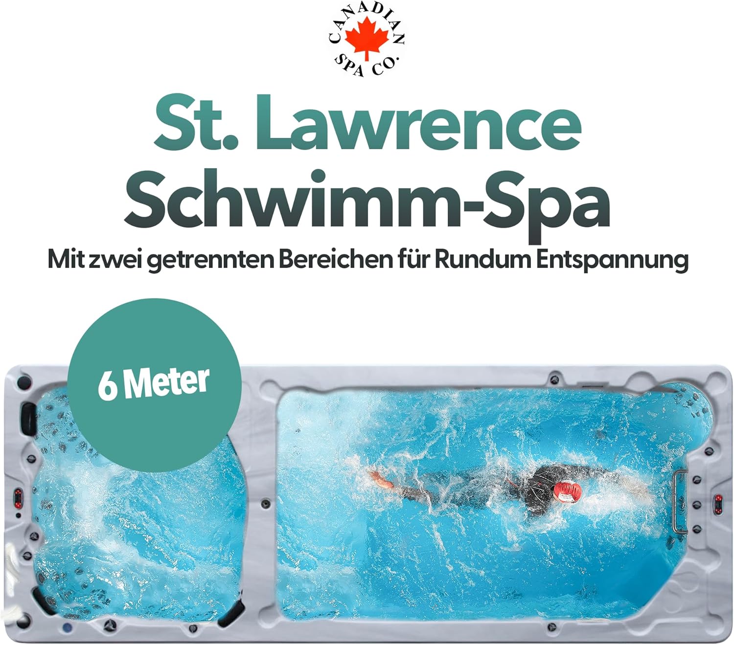 ⭐ Luxus Whirlpools – CANADIAN SPA CO. Winterfestes Schwimm-Spa St. Lawrence im Freien, 6 Meter, 7 Personen, Schwimm-Spa mit LED-Beleuchtung, Lautsprecher, Aromatherapie und isolierter Abdeckung – Bild 2