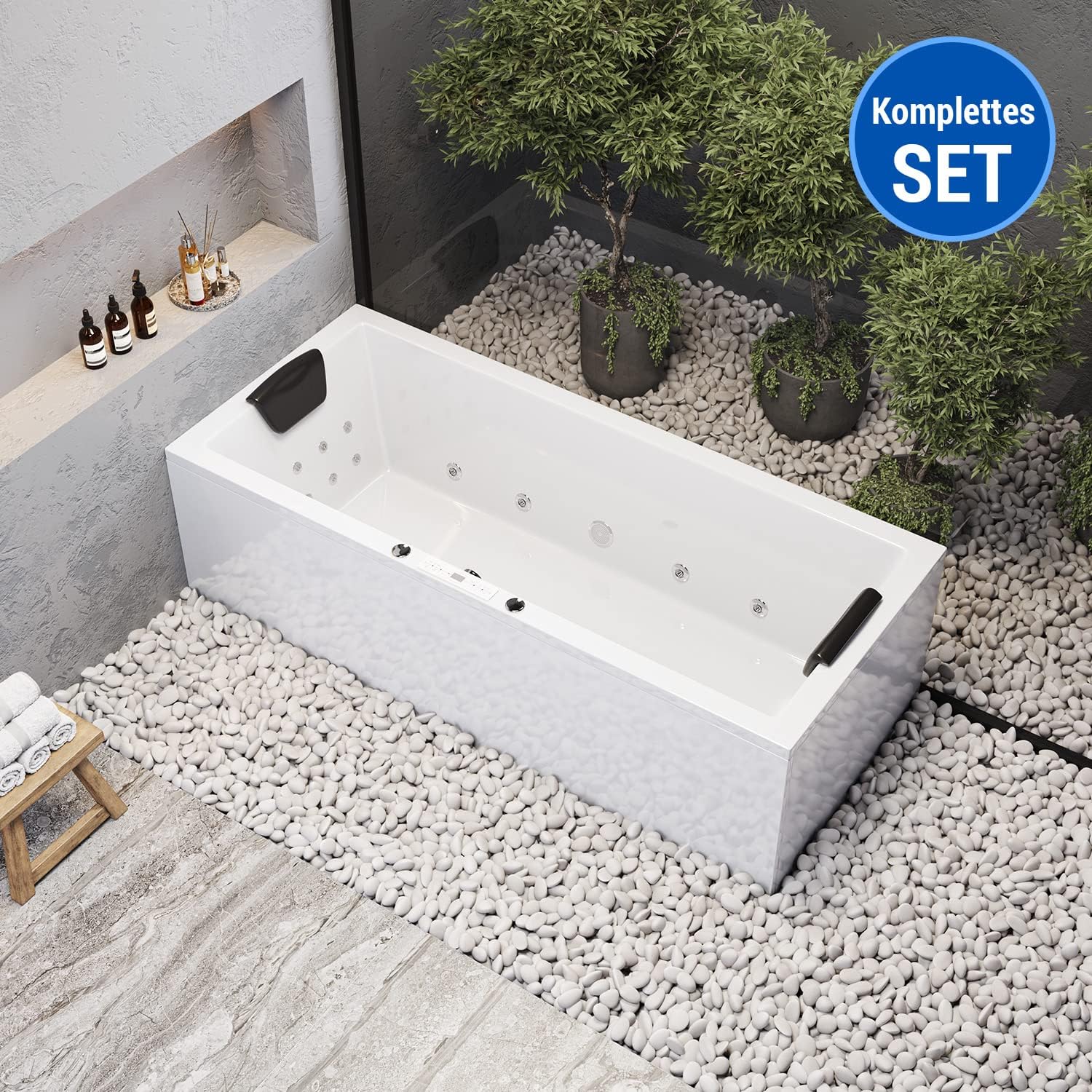 ⭐ Luxus Whirlpools – AQUADE Wolfsburg Classic Whirlpool Badewanne 180 x 80 cm mit LED Whirlpool Beleuchtung & Badekissen für Badewanne Whirlpool / Badewanne Komplettset – Bild 5
