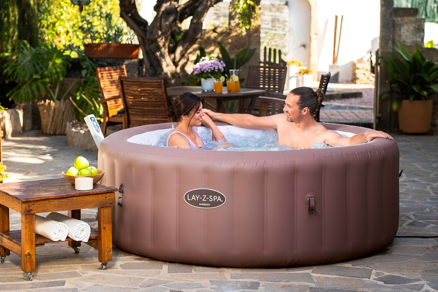 🧊 Whirlpools für Balkon & Terrasse – Bestway® Lay-Z-SPA® Hawaii AirJet™ Energiespar-Whirlpool mit App-Steuerung + integrierter UltraFit™ Pumpeneinheit für 6 Personen, Ø 196 x 71 cm, Terrakotta – Bild 2