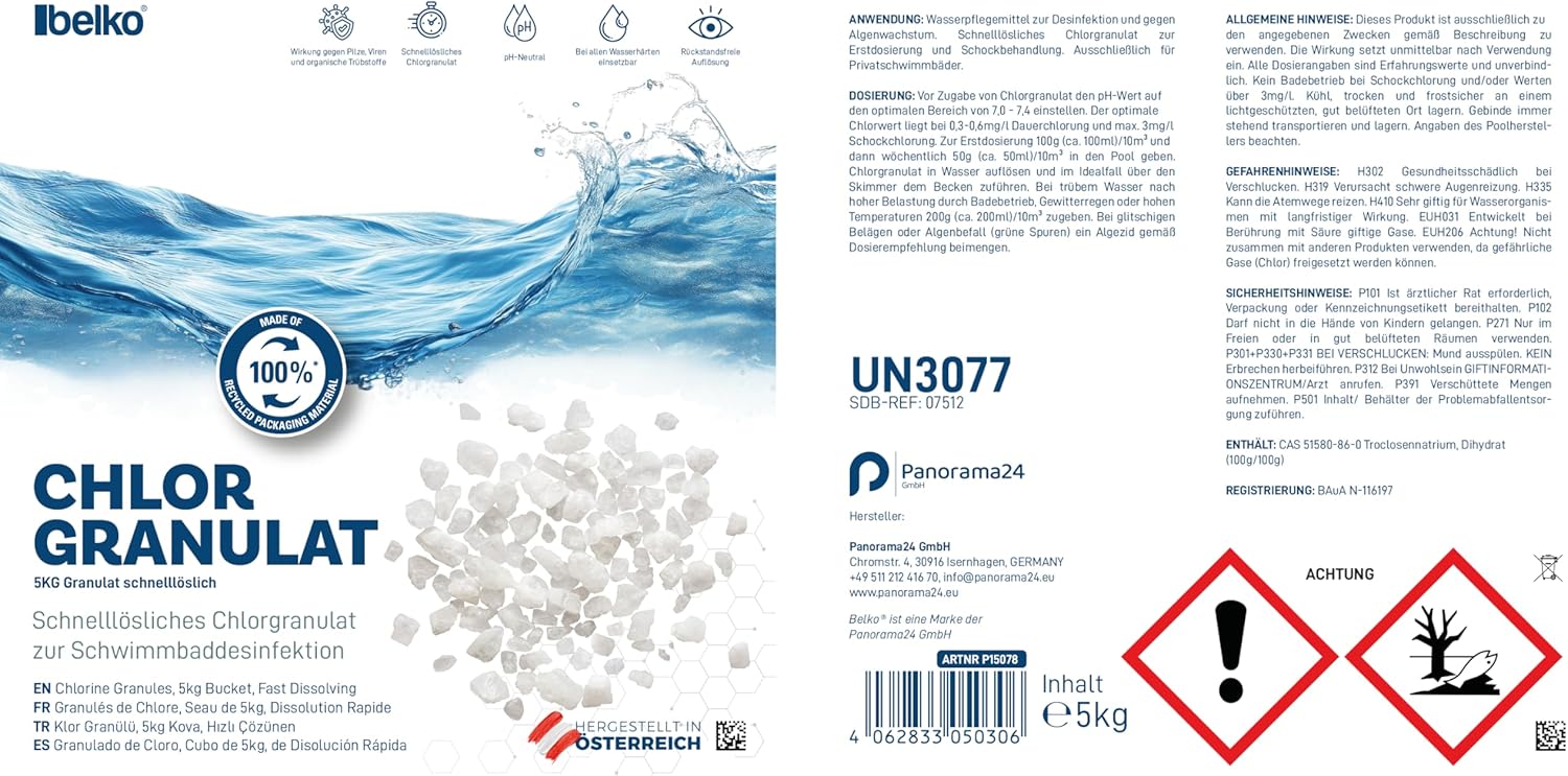 🧼 Zubehör & Pflege – Belko Chlorine Granules for Pool 5 kg, Quick Dissolving for Quick Raising of Chlorine Content, Safe and Quick Disinfection - for Pools, Above Ground Pools, Hot Tubs, Paddling Pools – Bild 7