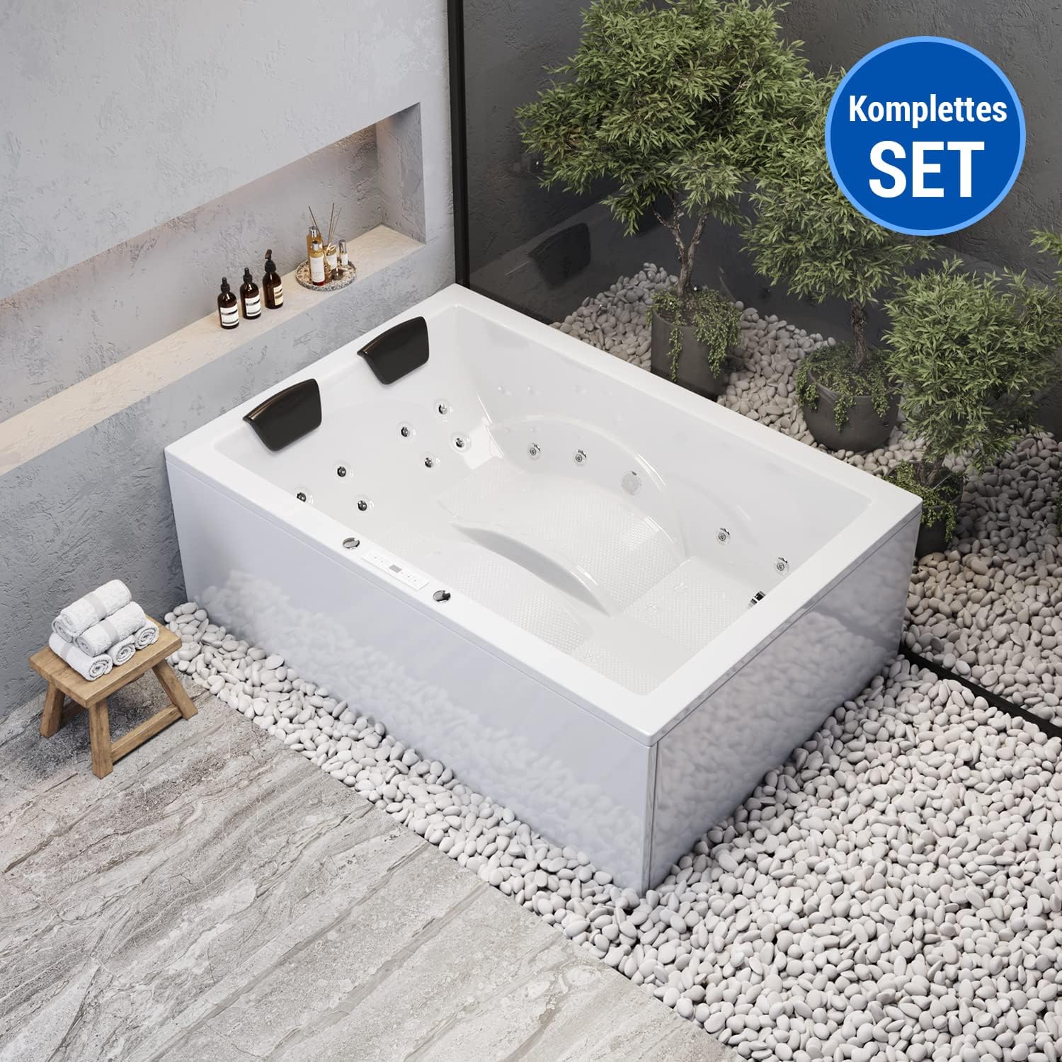 ⭐ Luxus Whirlpools – AQUADE Jаcuzzі Marburg Classic XL 2-Personen-Whirlpool-Badewanne mit LED-Whirlpool-Beleuchtung und Badekissen für Badewanne, Badewanne, Abflussgarnitur und Überlaufgarnitur mit Zulauf – Bild 5