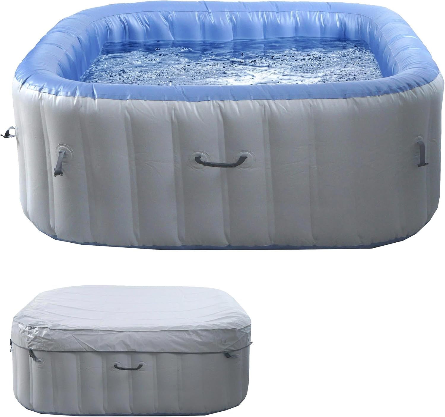 👨👩👧👦 Whirlpools für Familien & Gruppen – Mendler Whirlpool HWC-N97 Ersatzpool für 5 Personen, Innen-/Außenaufblasbar, PVC-laminiert, quadratisch 180 cm, Grau/Blau