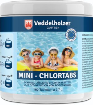 🧼 Zubehör & Pflege – Veddelholzer 180 Mini Chlorine Tablets Quick Dissolve Chlorine Tablets for Pool, Above Ground Pool, Paddling Pool, Garden Pool, Children's Pools & Hot Tub Water Care. Pool Accessories, Pool Cleaning