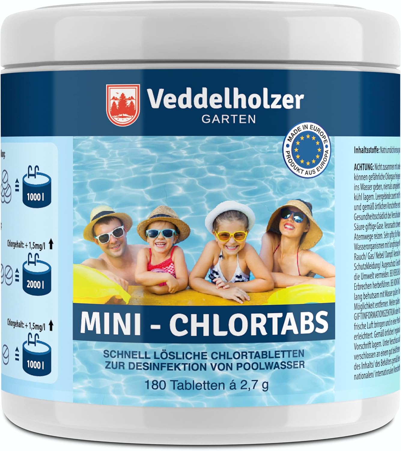 🧼 Zubehör & Pflege – Veddelholzer 180 Mini Chlorine Tablets Quick Dissolve Chlorine Tablets for Pool, Above Ground Pool, Paddling Pool, Garden Pool, Children's Pools & Hot Tub Water Care. Pool Accessories, Pool Cleaning