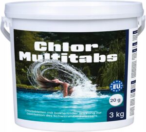 🧼 Zubehör & Pflege – Chlorine 5-in-1 Multitabs for Pool & Hot Tub, Slow Dissolving 20 g Tablets for Water Care, Disinfection, Algae Prevention, Flocculation & pH Stabilisation, Storage Bucket 3 kg