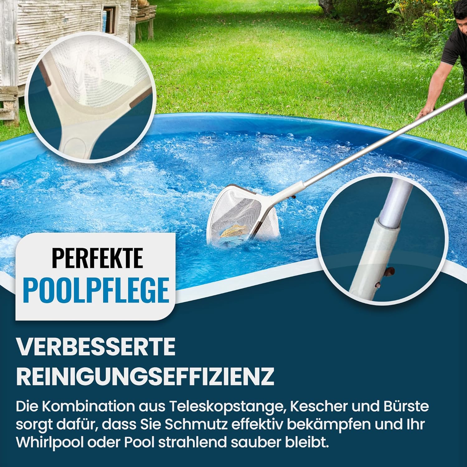 🧼 Zubehör & Pflege – Sunik Spa Pool Cleaning Set - Whirlpool Cleaner Set 3 Pieces - Whirlpool Accessories Maintenance Set with Telescopic Rod, Landing Net Small & Brush - Whirlpool Cleaning Set for Pools & Spa – Bild 5