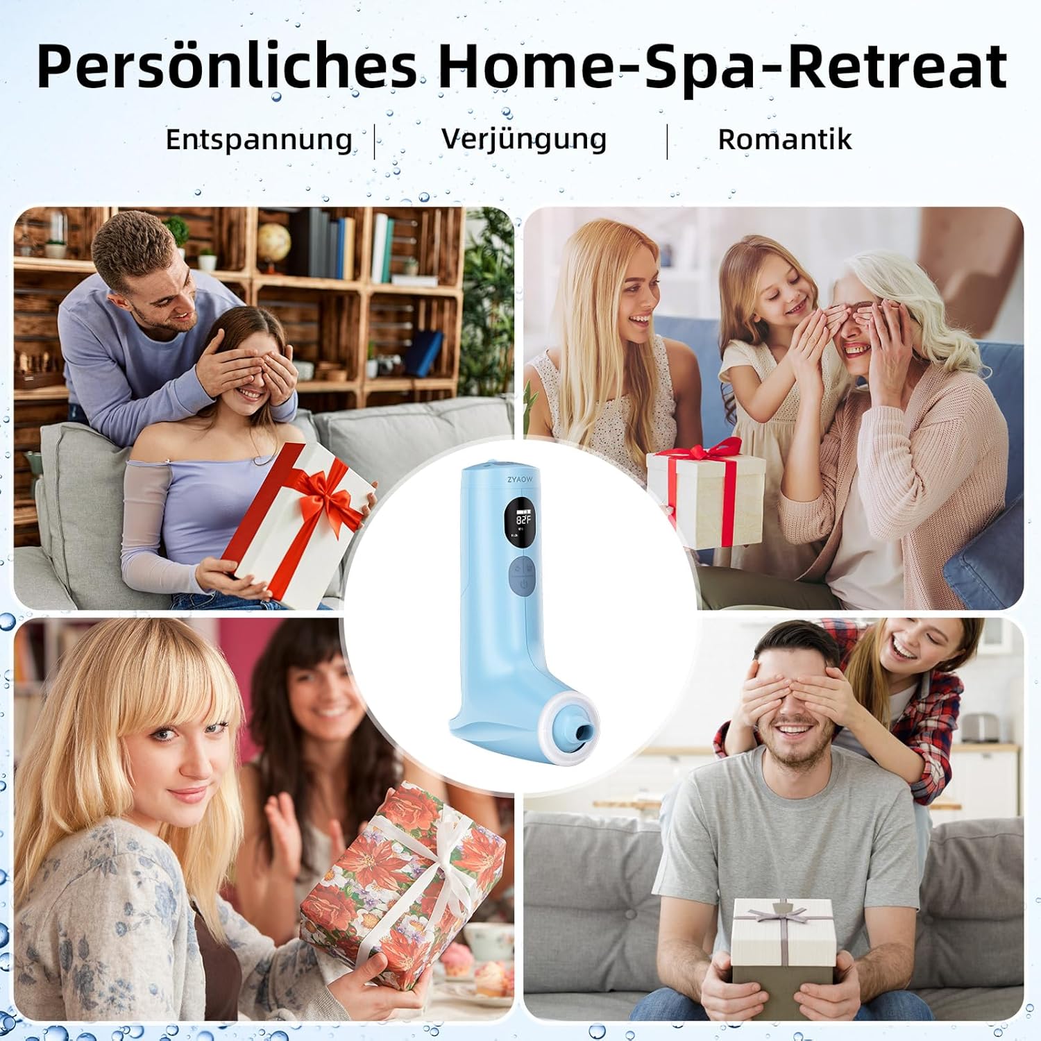 ⭐ Luxus Whirlpools – Bade Spa Massagegerät, ZYAOW Bade Massagegerät Whirlpool Badewanne Blasen-/Jet-Modus, 7 Farben RGB-Atemlicht, Digitales Display, IP67 Wasserdichtes Gerät, Weihnachtsgeschenke für Freunde (Blau) – Bild 9