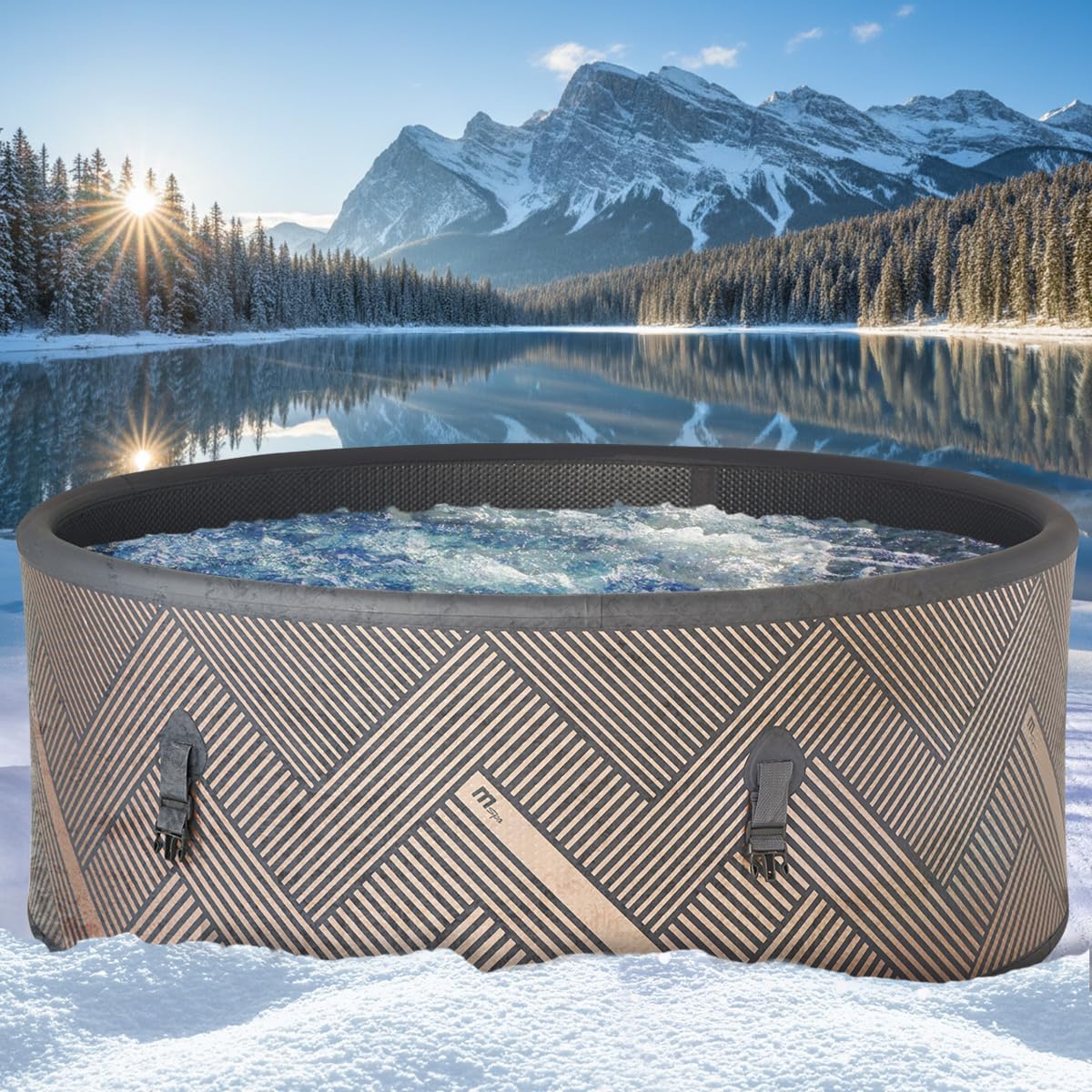 ⭐ Luxus Whirlpools – BRAST Aufblasbarer MSpa Frame Mono Eco Whirlpool für 8 Personen, Ø 192 x 65 cm, 144 Massagedüsen in 3 Intensitäten, Indoor-, Outdoor-Pool, ganzjährige Nutzung, winterfest, einfache Steuerung per App