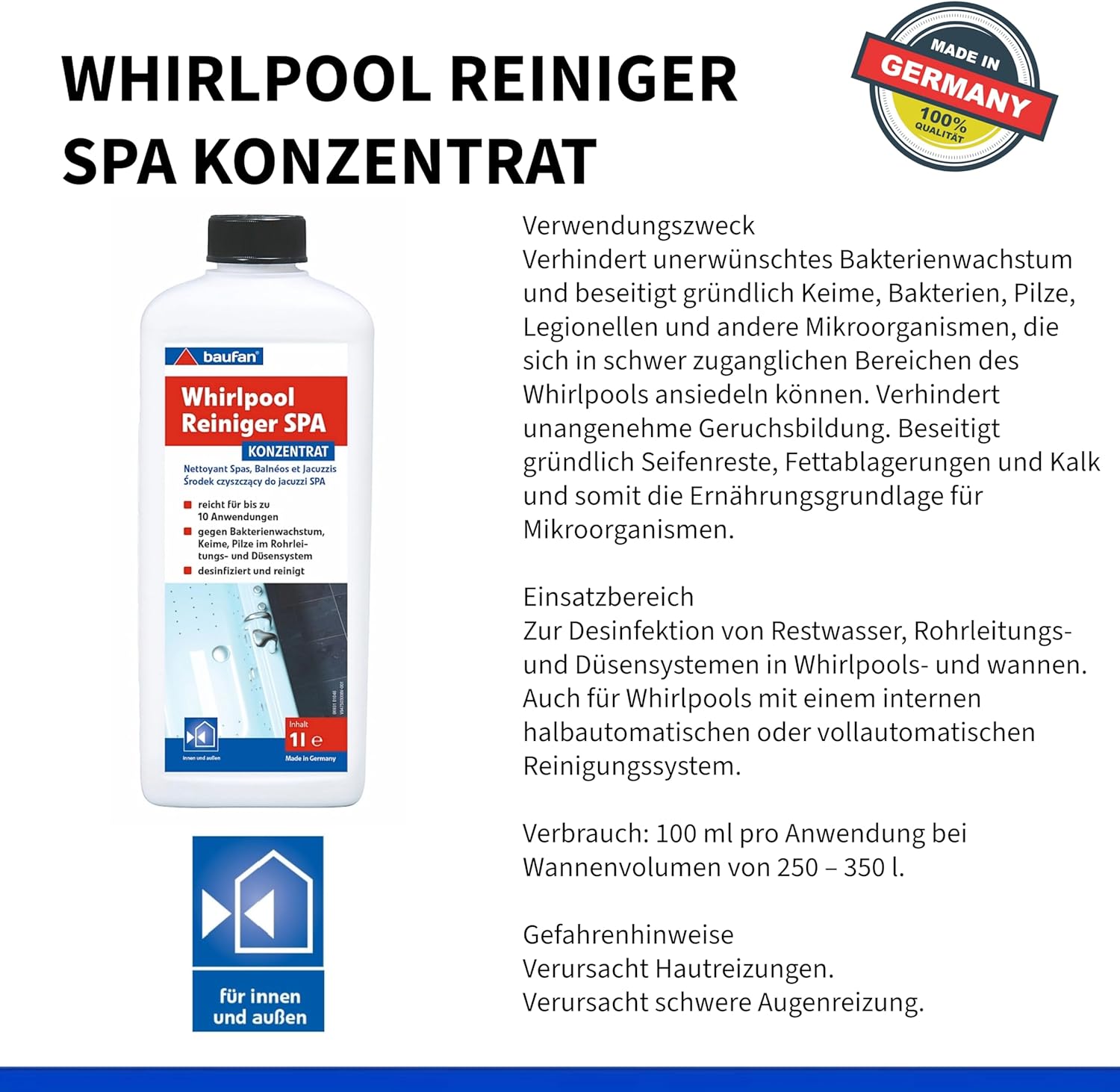 🧼 Zubehör & Pflege – Baufan Spa Whirlpool Cleaner Concentrate 1 L – Whirlpool Care Against Bacteria, Germs & Fungi, Cleans & Disinfects Water, Pipes & Nozzles – Bild 2