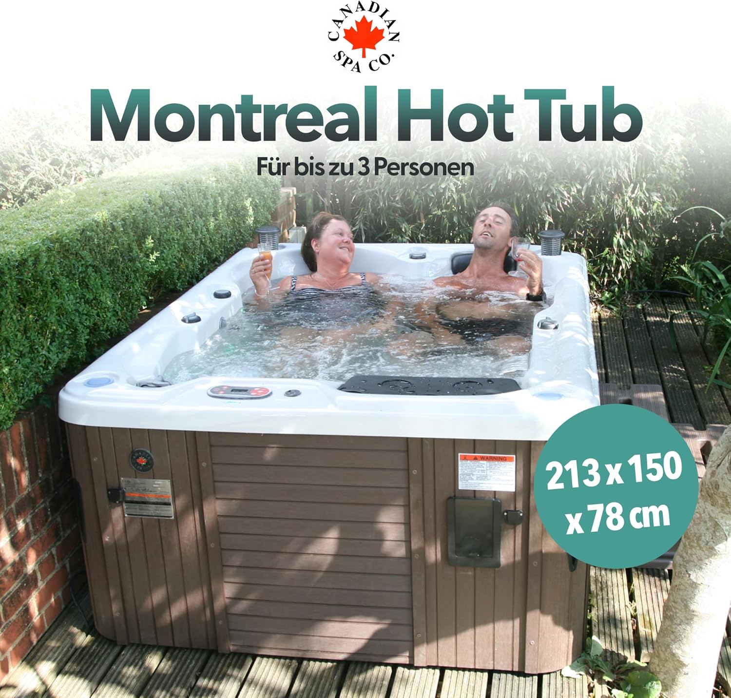 ⭐ Luxus Whirlpools – CANADIAN SPA CO. Outdoor-Whirlpool Montreal für 3 Personen, 213 x 150 x 78 cm, quadratisch, mit Abdeckung, LED-Beleuchtung, Heizung und 24 Hydromassagedüsen, ganzjährige Nutzung – Bild 2