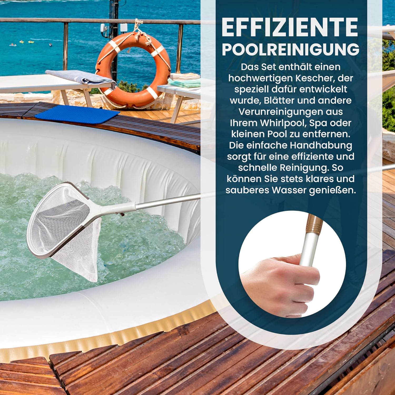 🧼 Zubehör & Pflege – Sunik Spa Pool Cleaning Set - Whirlpool Cleaner Set 3 Pieces - Whirlpool Accessories Maintenance Set with Telescopic Rod, Landing Net Small & Brush - Whirlpool Cleaning Set for Pools & Spa – Bild 3
