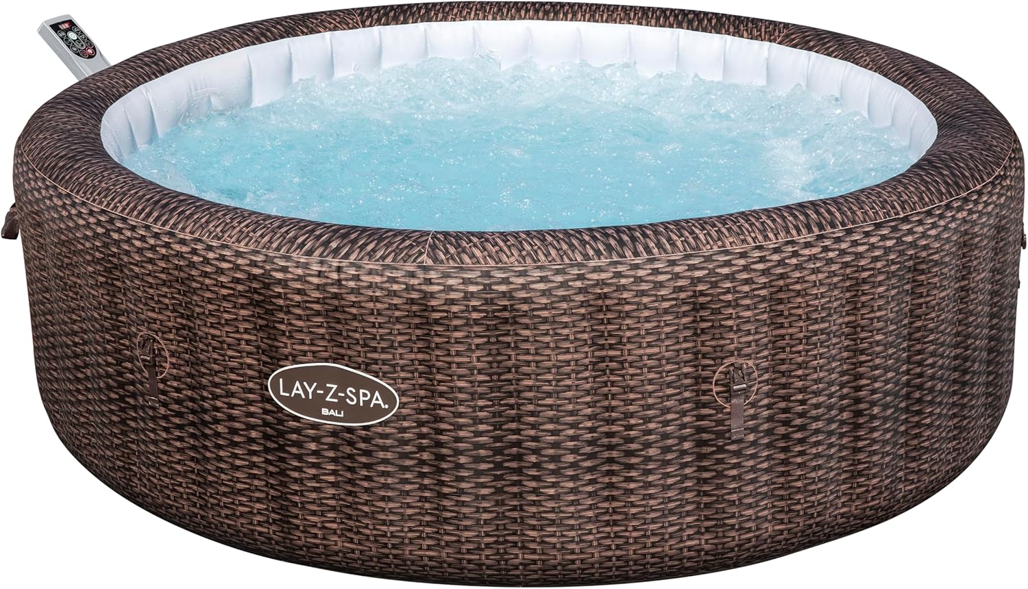 ⭐ Luxus Whirlpools – Bestway Lay-Z-SPA Bali AirJet Energiespar-Whirlpool mit App-Steuerung + integrierter UltraFit-Pumpeneinheit, für 7 Personen, Ø 216 x 71 cm, Rattan-Optik (Schokoladenbraun) – Bild 8