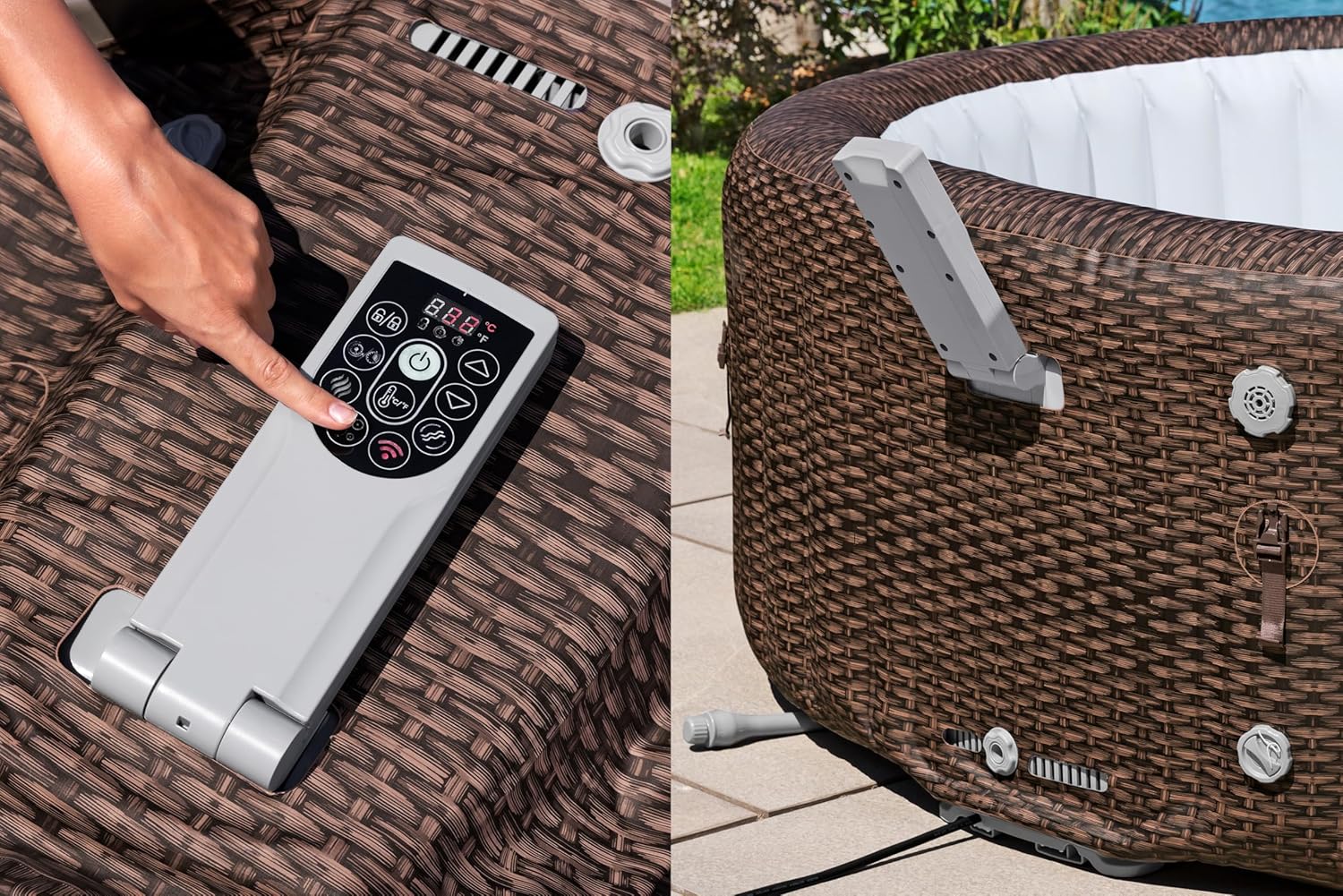 ⭐ Luxus Whirlpools – Bestway Lay-Z-SPA Bali AirJet Energiespar-Whirlpool mit App-Steuerung + integrierter UltraFit-Pumpeneinheit, für 7 Personen, Ø 216 x 71 cm, Rattan-Optik (Schokoladenbraun) – Bild 10