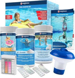 🧼 Zubehör & Pflege – Veddelholzer 5 in 1 Pool Cleaning Set, Pool Cleaner, Tester pH, pH Minus Granules, Chlorine Tablets for Pool 20 g, Chlorine Granules, Skimmer for Pool Care with Instructions Perfect Pool & Whirpool