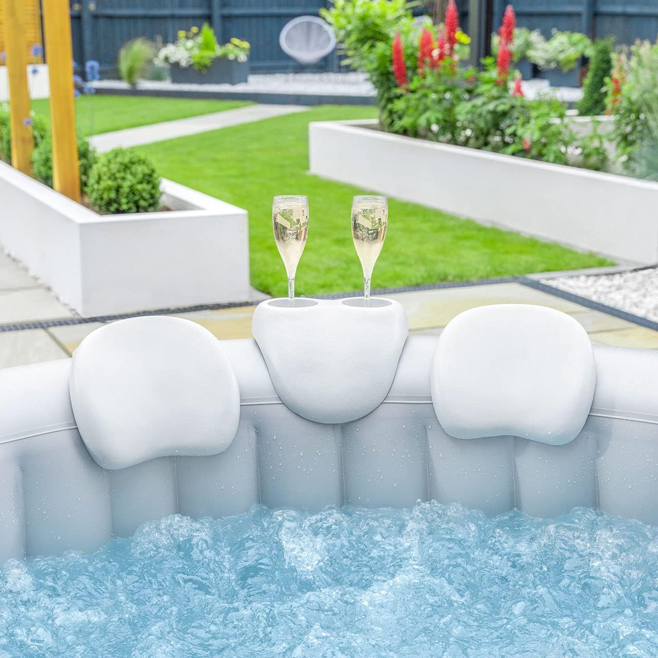 ⭐ Luxus Whirlpools – CosySpa Whirlpool-Zubehörset – Getränkehalter und 2 Kopfstützen | Wasserdichtes Whirlpool-Komfortset aus PU | Aufblasbares Whirlpool-Zubehör | Nackenkissen und Getränkehalter