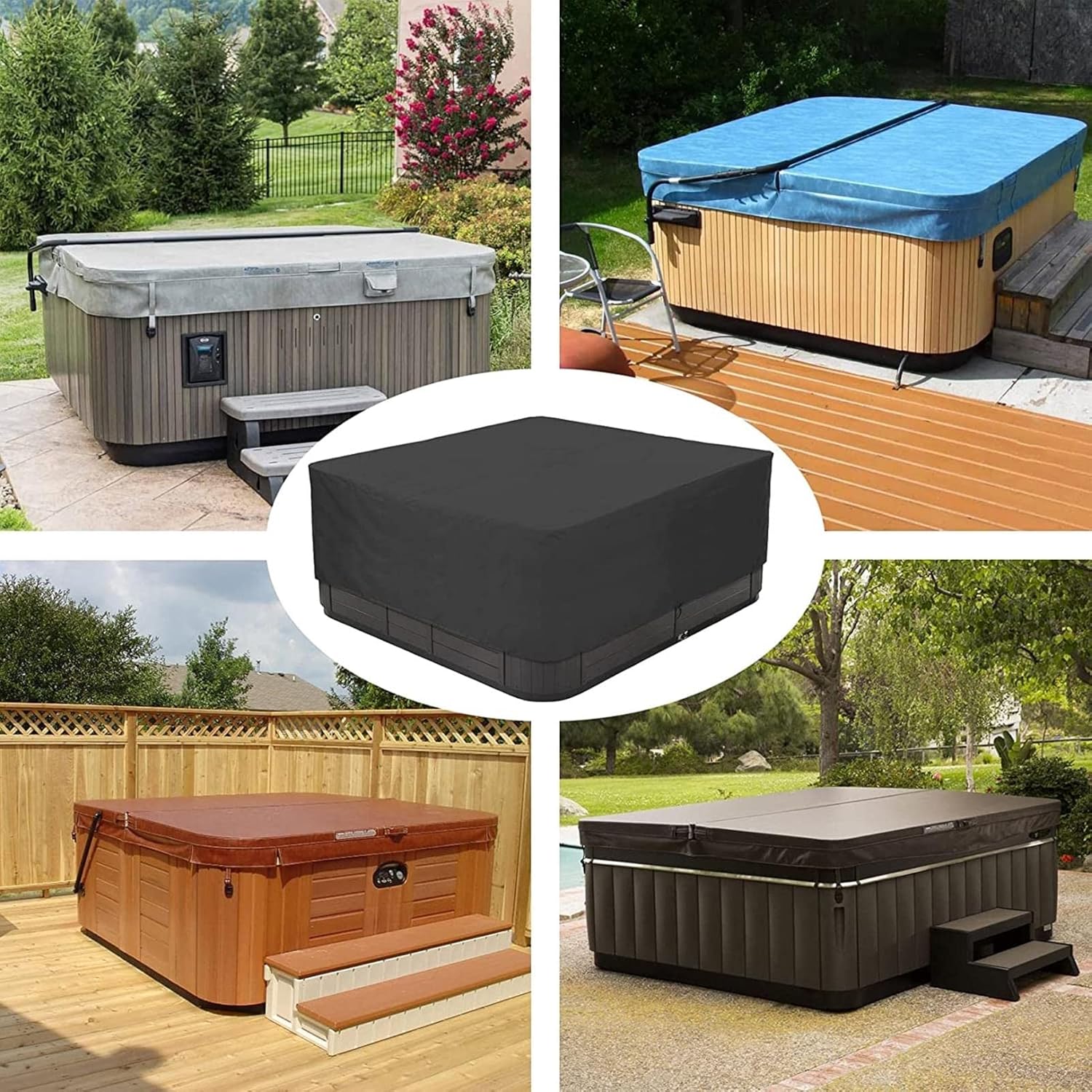 👨👩👧👦 Whirlpools für Familien & Gruppen – Abdeckung von Whirlpools, wasserdichte quadratische Whirlpool-Abdeckung aus 210D-Polyester, Outdoor-Spa-Abdeckungen, Anti-UV-Gartenbad-Pool-Abdeckung, mehrere Größen zur Auswahl, grau, 244 x 244 x 90 cm – Bild 3