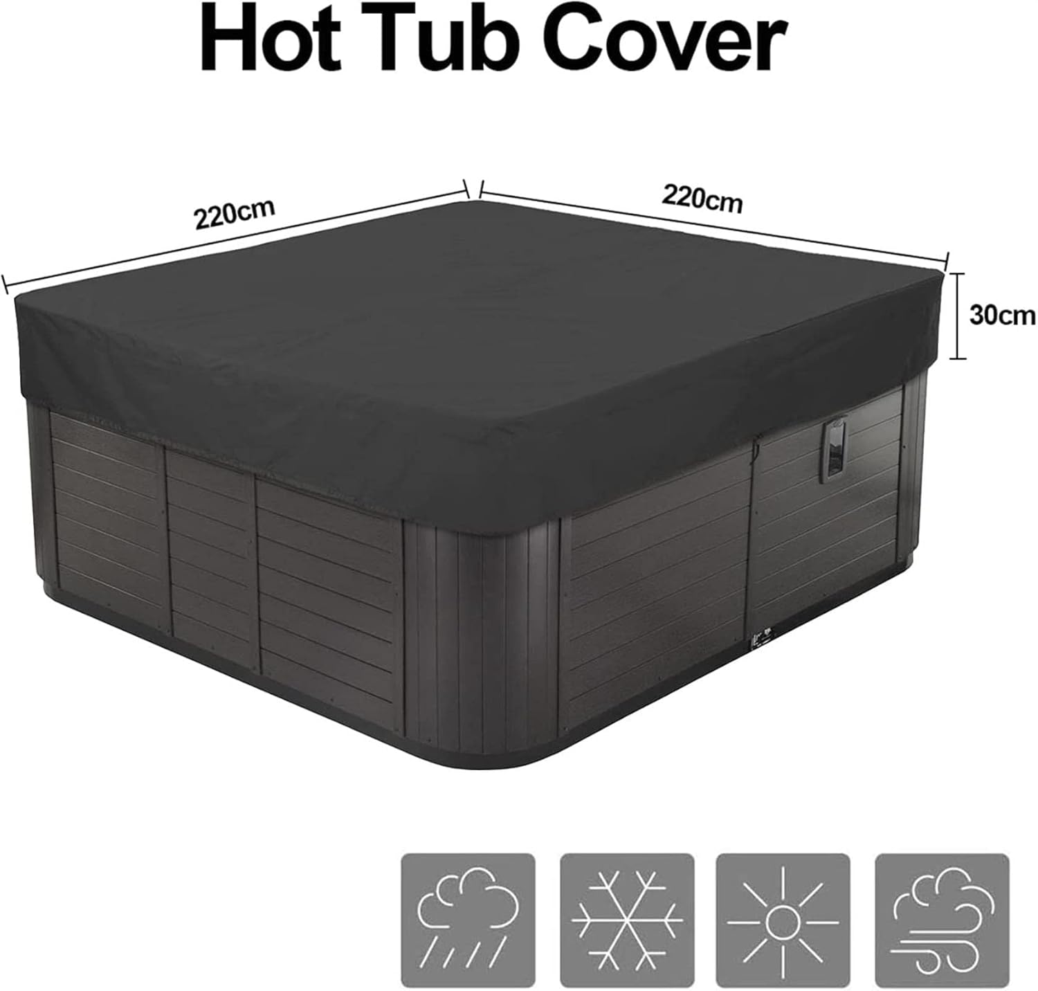 👨👩👧👦 Whirlpools für Familien & Gruppen – Abdeckung von Whirlpools, wasserdichte quadratische Whirlpool-Abdeckung aus 210D-Polyester, Outdoor-Spa-Abdeckungen, Anti-UV-Gartenbad-Pool-Abdeckung, mehrere Größen zur Auswahl, grau, 244 x 244 x 90 cm – Bild 2