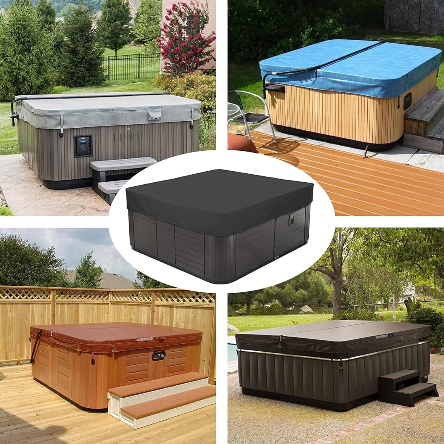 👨👩👧👦 Whirlpools für Familien & Gruppen – Abdeckung von Whirlpools, wasserdichte quadratische Whirlpool-Abdeckung aus 210D-Polyester, Outdoor-Spa-Abdeckungen, Anti-UV-Gartenbad-Pool-Abdeckung, mehrere Größen zur Auswahl, grau, 244 x 244 x 90 cm – Bild 3