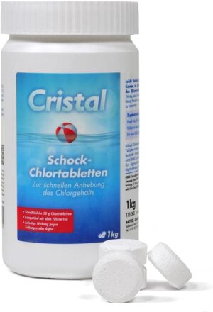 🧼 Zubehör & Pflege – Cristal Shock Chlorine Tablets 1 kg – 20 g Chlorine Tablets Against Turbidity and Algae – Effective Disinfection – Residue-free Dissolvable – Pool & Whirlpool