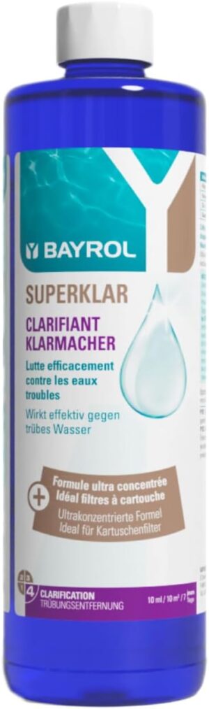 🧼 Zubehör & Pflege – BAYROL Super Clear 0.5 L – Clarifier Pool Water Liquid for Pool – Pool Clear for Filter Balls, Filter Balls Pool, Cartridge Filter – Pool Cleaner – Water Clear